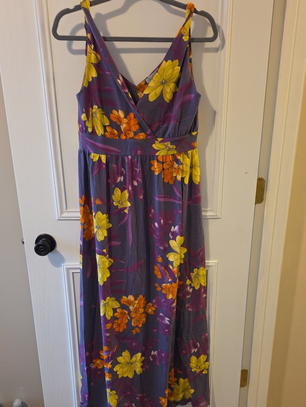Garnet Hill Floral V-Neck Maxi Dress in Purple & Yellow